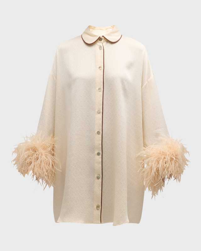 Pastelle Oversized Feather-Trim Shirtdress